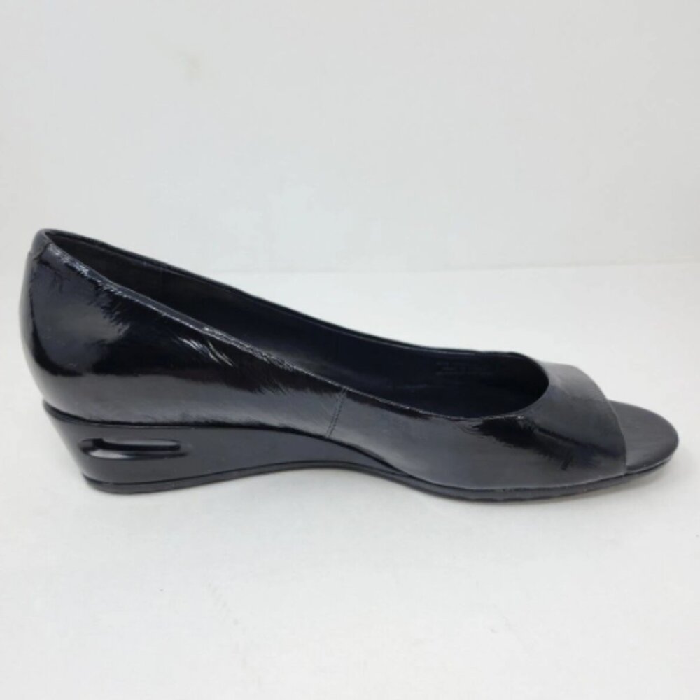 Cole Haan - Peep Toe Black Wedge - Rare Silver Luxury Sole Applique
